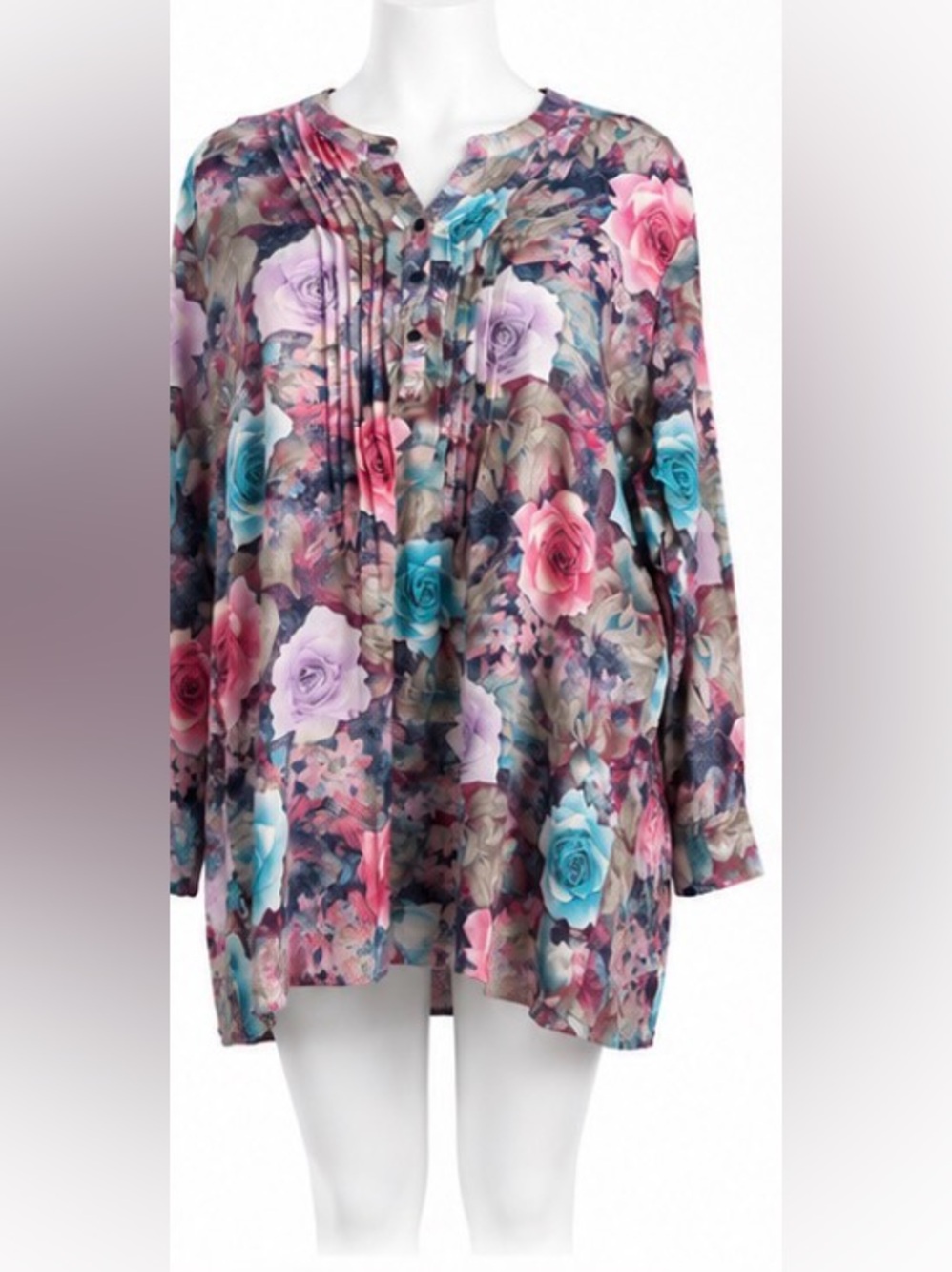 Serengeti NWOT Floral Rose Pintuck Tunic Blouse Plus Size 2X